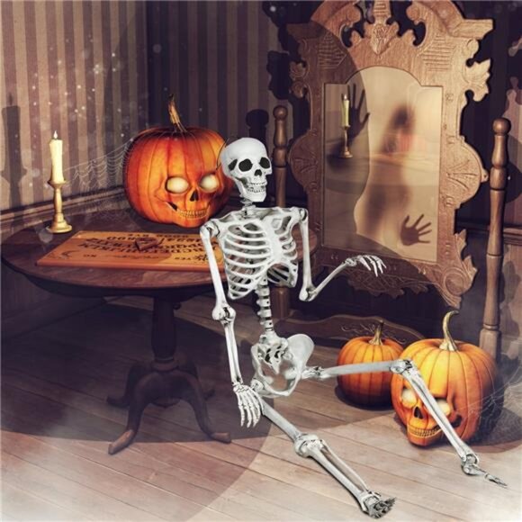 Costway 5.4ft Halloween Skeleton Life Size Realistic Full Body Hanging with - Picture 1 of 7